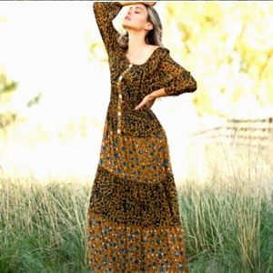 Anthropologie Fig and Flower Animal Print Leopard Flowy Maxi Dress SZ XL